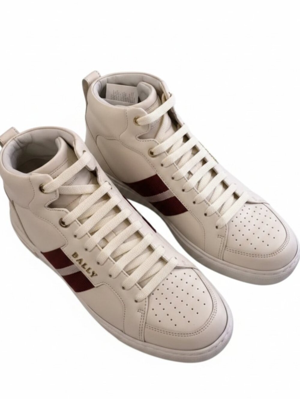 NEW BALLY Meson Striped Mid Top Sneakers Men's Size 9D Bone Calf Leather Lace Up